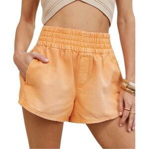 Aerie Babewatch High Waisted Shorts Small Peach Orange Pull On Summer Smocked
